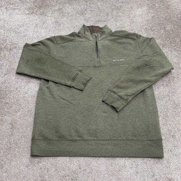 Columbia Hart Mountain Sweatshirt Mens Medium Green Fleece 1/4 Zip Pullover Hike - Picture 1 of 14